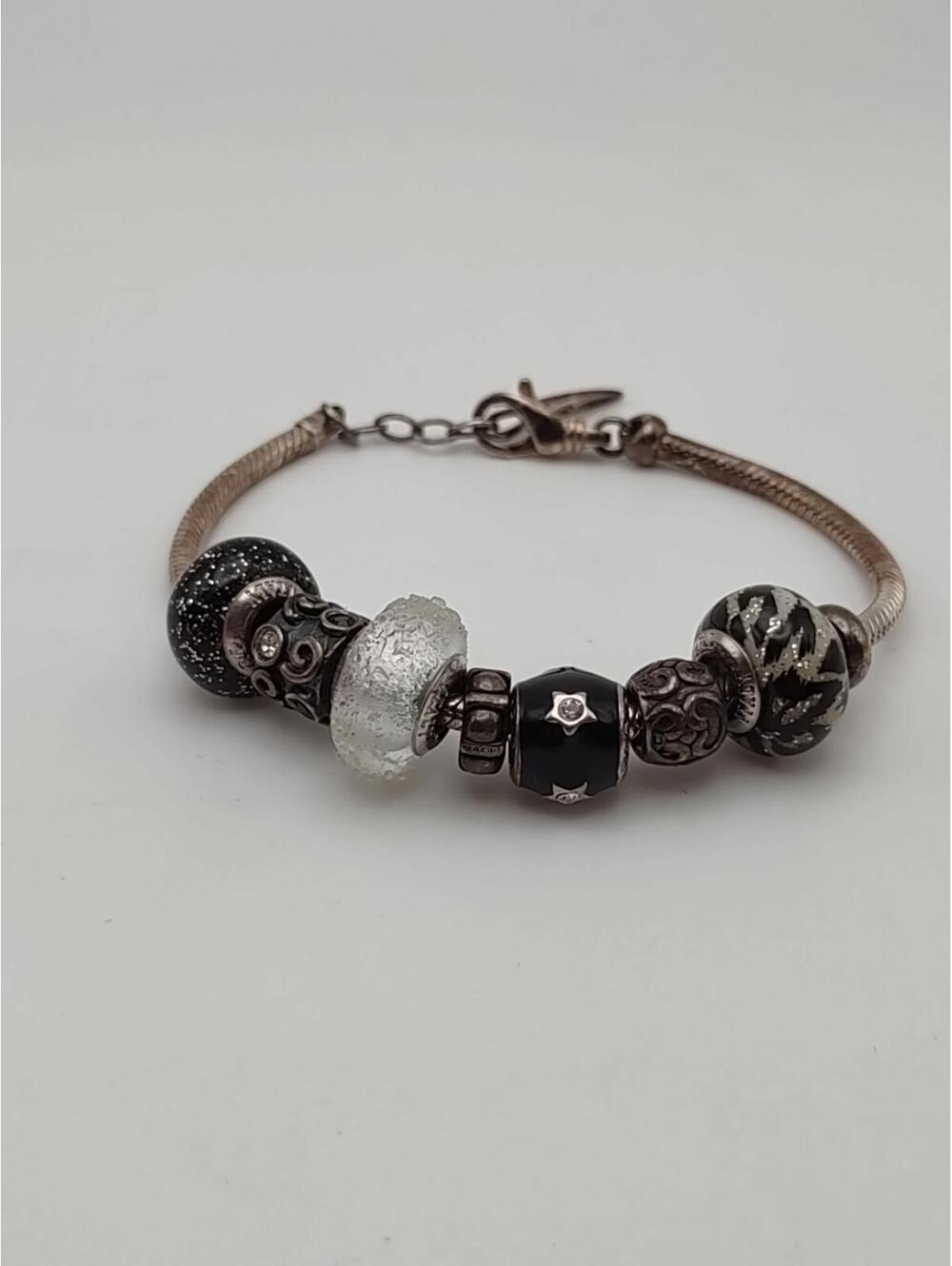 Bacio Italy 925 Charm Bracelet Murano Glass 8”